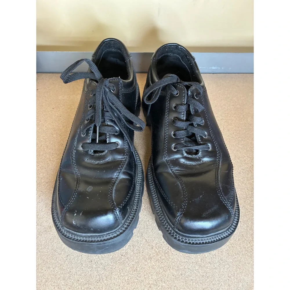 Skechers Jammers Black Leather Chunky Lug Sole Platform Oxfords SN 4411 Mens 9.5